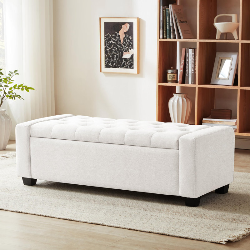 Storage Ottoman Bench with Safety Hinge, White
