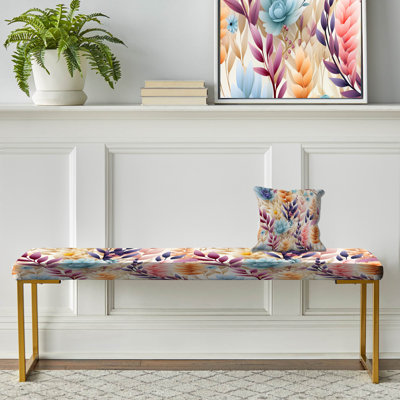 Floral Upholstered Gold Bench