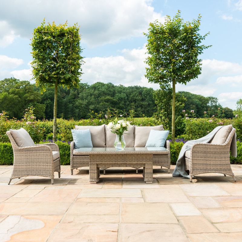 Canica 3 Seat Sofa Rattan Dining Set - with Rising Table & Footstools
