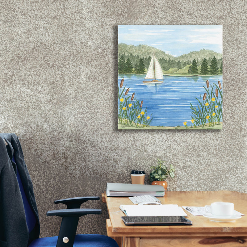  Art mural en toile, «Sailboat On The Lake» par Deb Strain, 26 po x 26 po, H 26 po x l 26 po