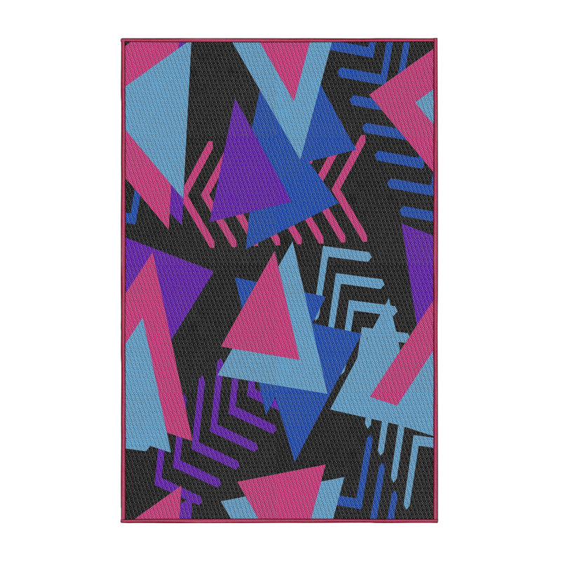Tapis rose/mauve/bleu tissé à la machine électrique, Rectangle 7 pi x 10 pi