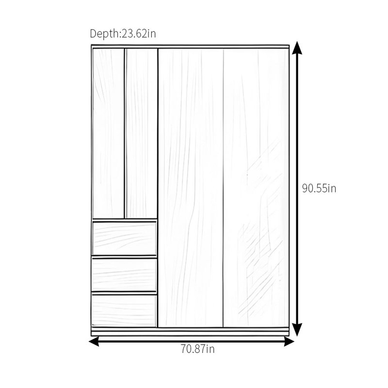 Garde-robe rétro simple et classique, H 90,55 po x l 70,87 po x P 23,62 po