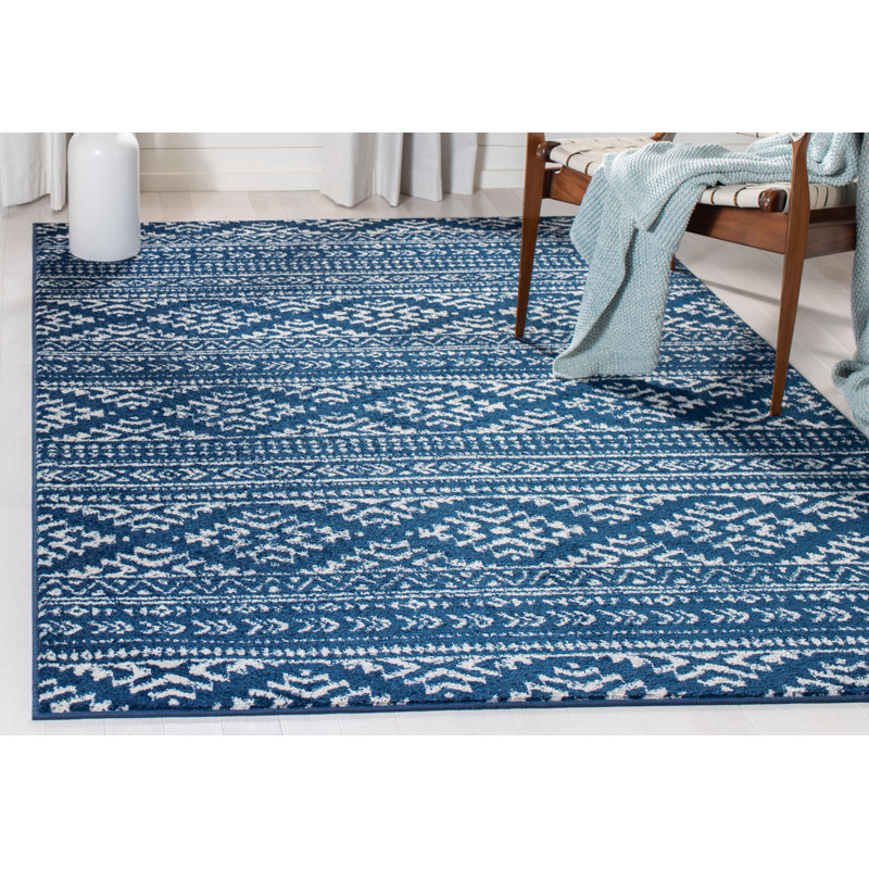 Tapis bleu marine / ivoire Remmers, Rectangle 5 pi 3 po x 7 pi 6 po