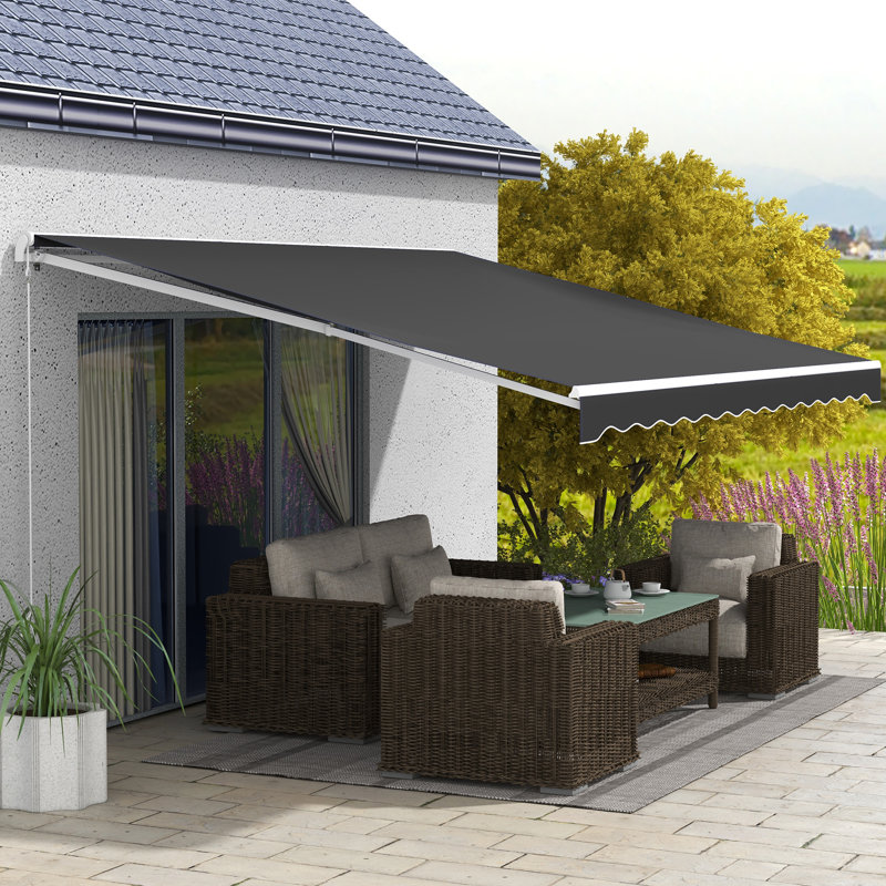 Electric Awning, Retractable Awning with Remote Controller and Manual Crank Handle, 59.1" H x 118.1" W x 189" D, Black