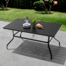 Outdoor Rectangle Powder-coated Iron 6-Person 60.6" Dining Table with 1.57'' Umbrella Hole, Iron Slatted Tabletop and Powder-coated Iron Frame, for Patio