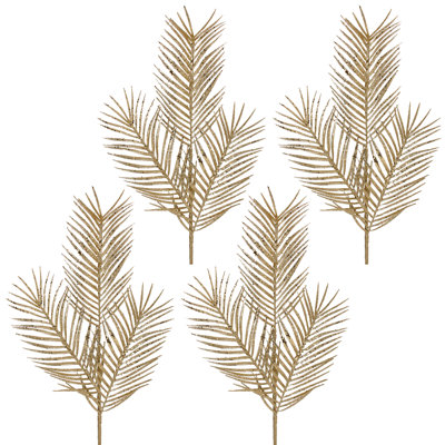 34" Glitter Mica Triple Palm Leaf Spray