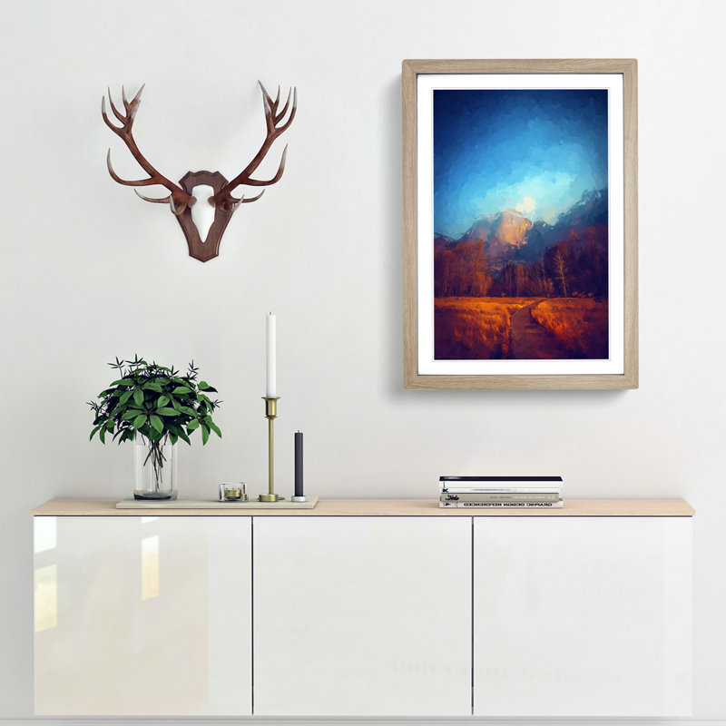 Mountain Path in Abstract - Framed Print, 36cm H x 27cm W x 2cm D, Oak Framed
