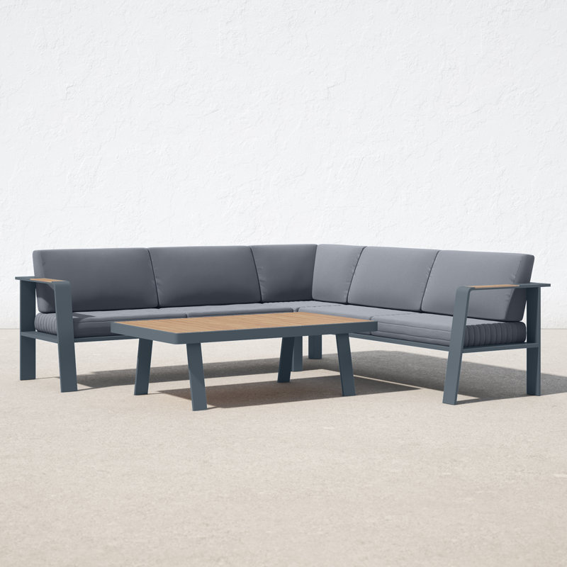 Raven Teak 4 - Person Modular Patio Conversation Set with Cushions, Gray