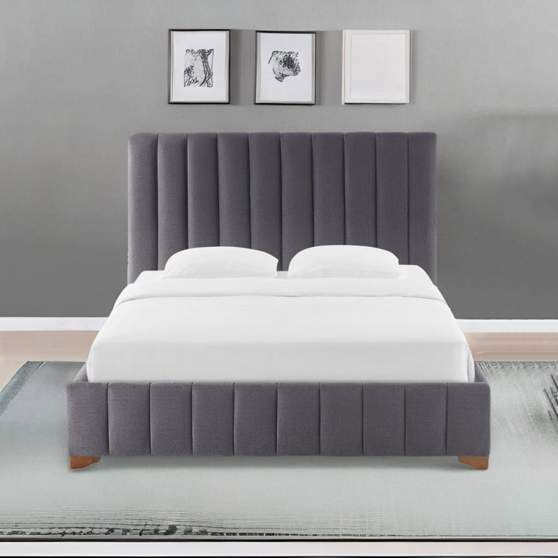 Upholstered Bed, White, Queen