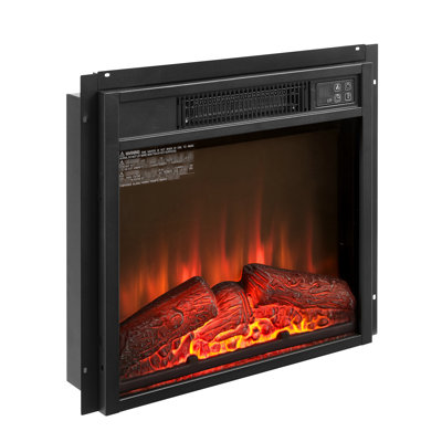 Foyer électrique 120 V 18 po, effet de flamme réaliste, verre trempé noir, télécommande et bouton tactile 1400 W encastrable 18 po, 3 modes, contrôle, option de chauffage écoénergétique
