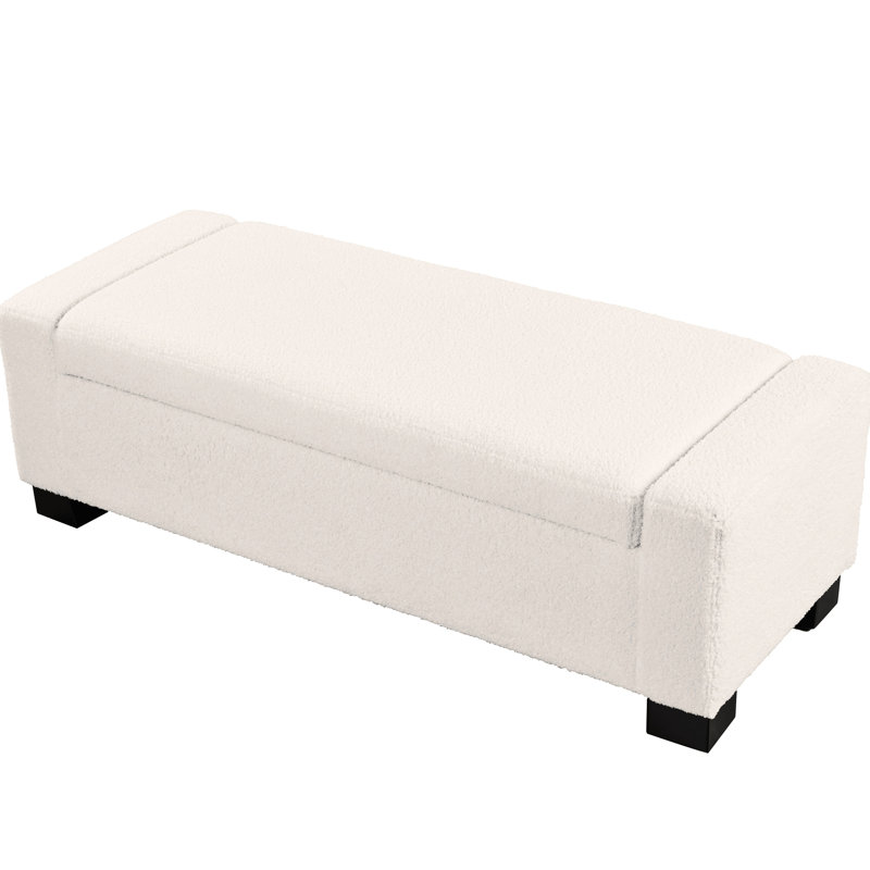 Largeur de 50,75 po, Boucle texturée, rangement rembourré, tissu doux, couvercle rabattable, rangement, chambre beige, banc de 16,65 po de hauteur, repose-pieds articulé,