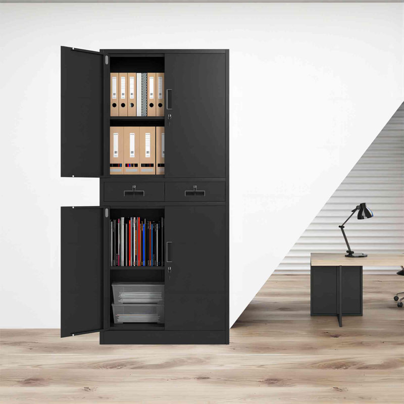 4 -Door 2 -Drawer Storage Cabinet, Black