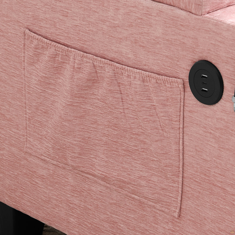 Canapé inclinable simple avec dossier réglable manuellement, port de charge USB, Rose