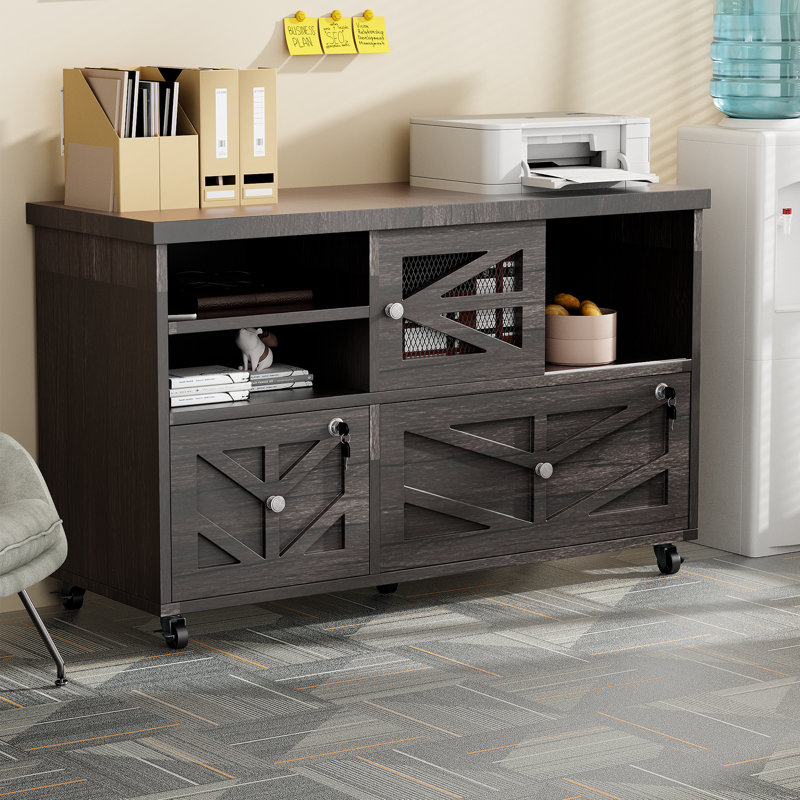 Lockable 2-drawer Lateral File Cabinet With Open Storage Shelves, Rolling Filing Cabinet For Home Office, Holds Letter/legal/a4 Files, Heavy Duty Mobile File Cabinet, Black