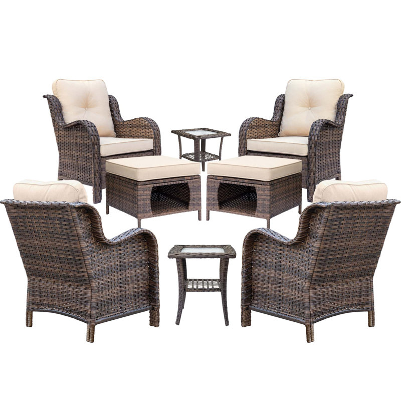 Patio Single Chairs With Cushions And Ottomans