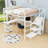 Queen Metal Loft Bed With LED Light, Wardrobe, L-Shaped Desk And Charging Station
