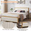 Single/Double Metal Platform Bed Frame With Upholstered Headboard And Footboard, No Box Spring Needed, Grey/Beige-275692836-271919932