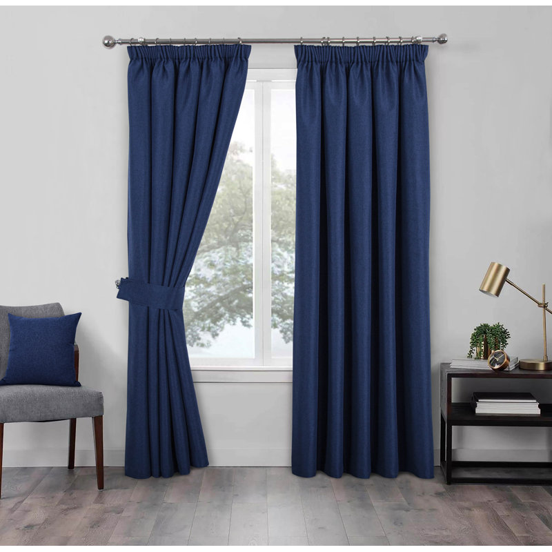 Blackout Pencil Pleat Curtain Pair, Navy, 114 W x 183 D cm