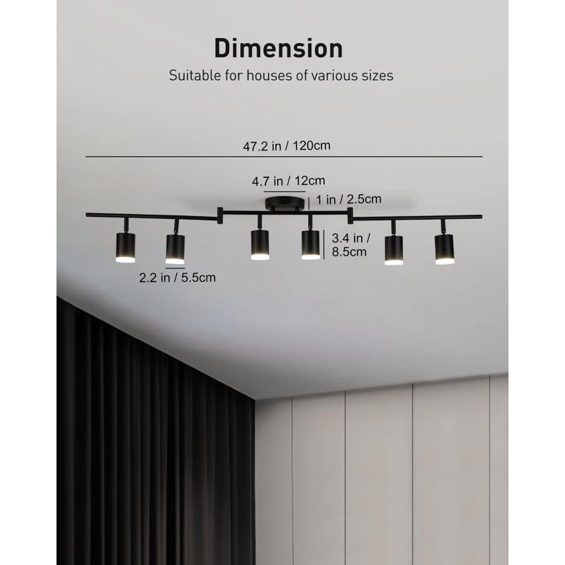 6 Light Black Track Lighting Kit, Modern LED Track Lighting Fixtures Ceiling, Flexibly Rotatable LED Light Head With Acrylic Ring(GU10, Bulbs Not Included)