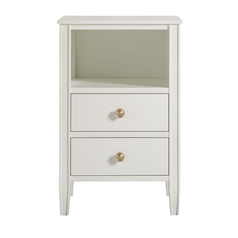 Table de chevet à 2 tiroirs Winston, Blanc antique