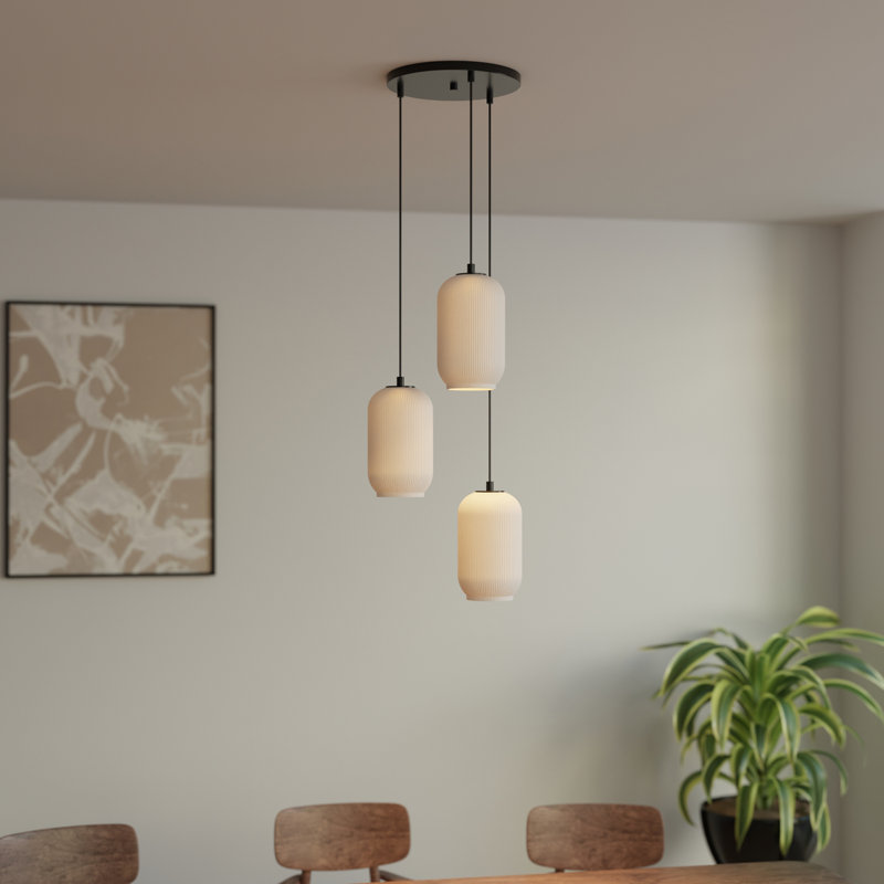Luminaire suspendu en verre blanc 3 lumières