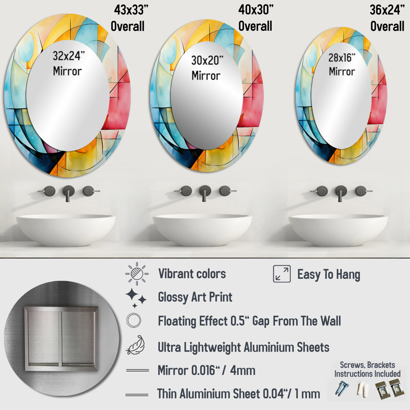 Cubic Soft Colors Tiles II - Miroir mural moderne multicolore, H 36 po x l 24 po