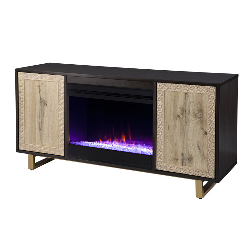 Sarenac Wilconia Color Changing Fireplace with Media Storage and Carved Details