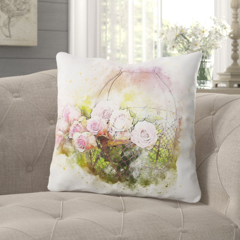 Coussin décoratif fleurs Beaudette, Microsuède, Intérieur