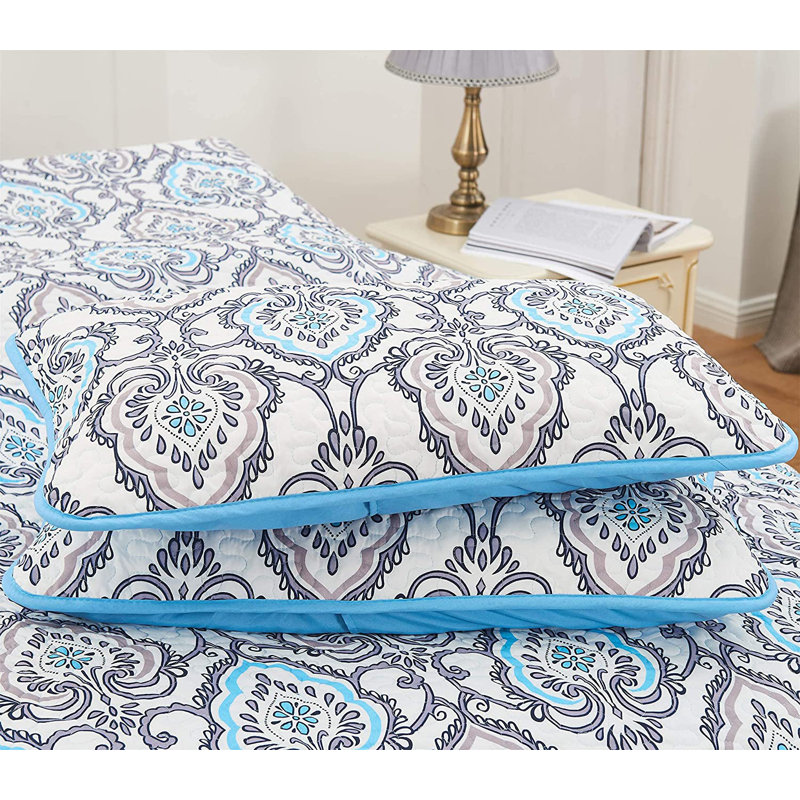 Jade Blue Reversible Twin Microfiber Quilt Set