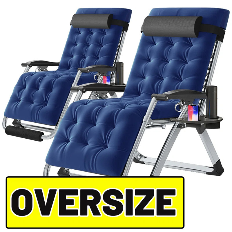 Zero Gravity Chair Oversized XL, Reclining Lounge Chair with Cushion & Tray, Patio Recliner Chair, Blue