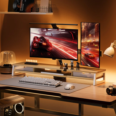  Monitor Stand for Desk, 42.5Inch Dual Monitor Riser with Drawer