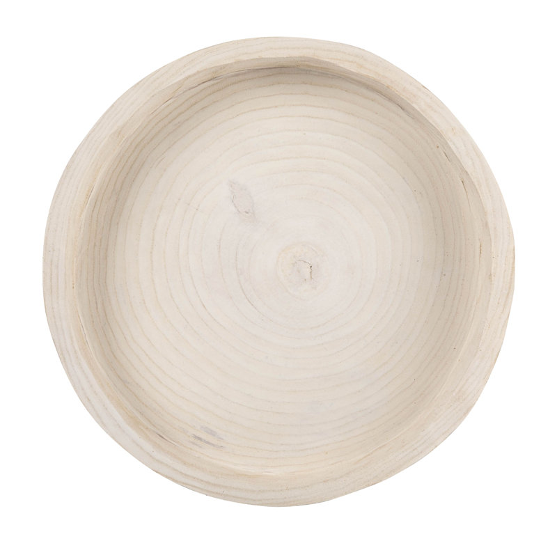 Round Hand-Carved Decorative Paulownia Wood Tray, White