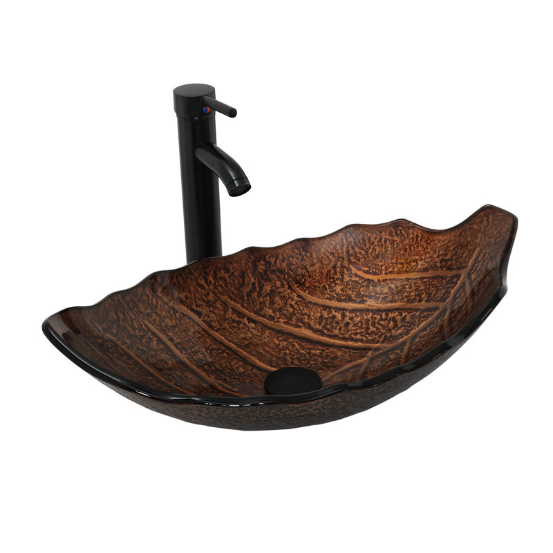 Vasque en verre artistique en forme de bateau pour salle de bain, couleur feuille brune, Brun