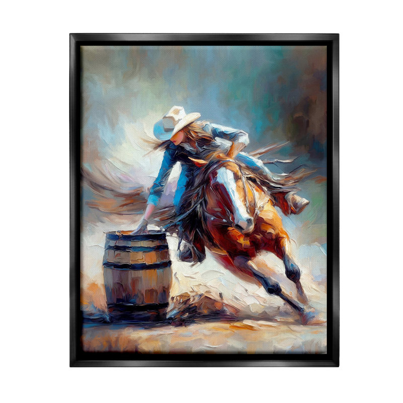 «Racing Rodeo Cowgirl Floater Frame» par Ramona Murdock sur, Cadre flottant noir de jais, H 31 po x l 25 po