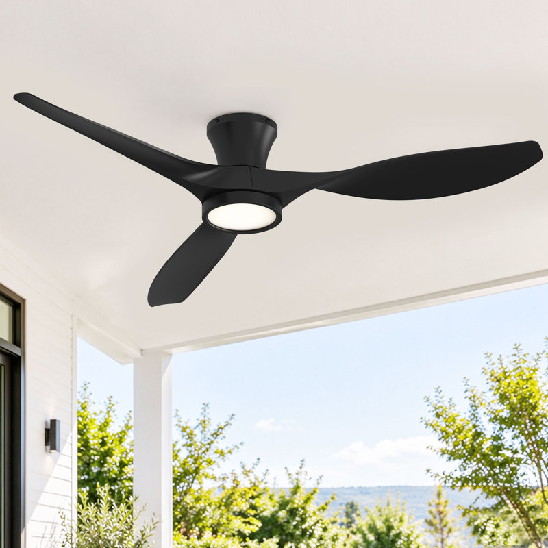 Ventilateur de plafond encastré 52 po avec lumière DEL et télécommande Jacara (ensemble de 2), Noir avec pales noires
