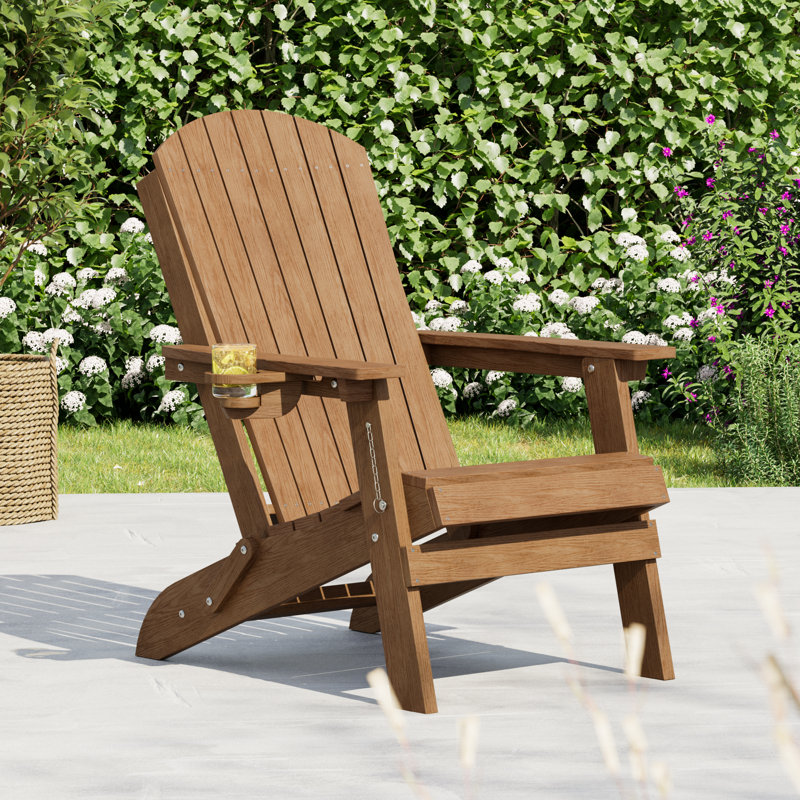 HDPE Folding Adirondack Chair with Ergonomic Design & Cup Holder, Heavy Duty Adirondack Chair for Patio, Pool, and Yard