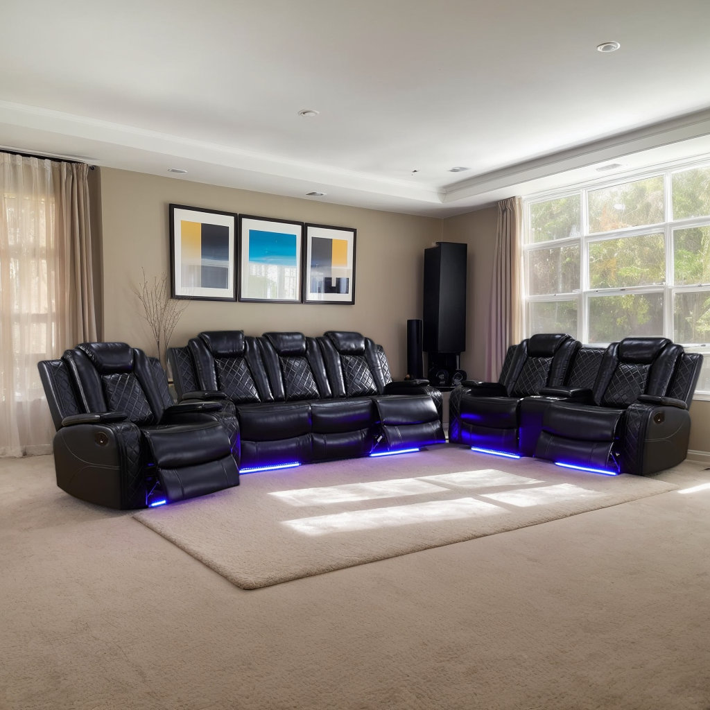 Ajaipal 3 Piece Power Reclining Faux Leather with LED Light Living Room Set Ebern Designs