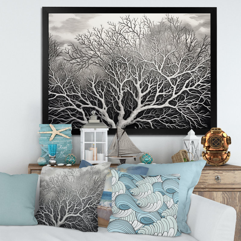 " Gray Abstract Coral ", Black Single Picture Framed, 30" H x 40" W x 1.5" D