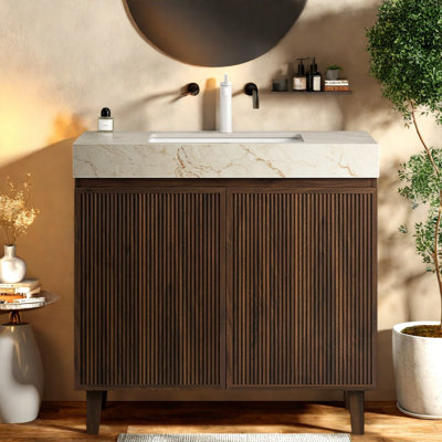 Modern Vanities, 36 Inch Walnut Vanity Cabinet with Storage