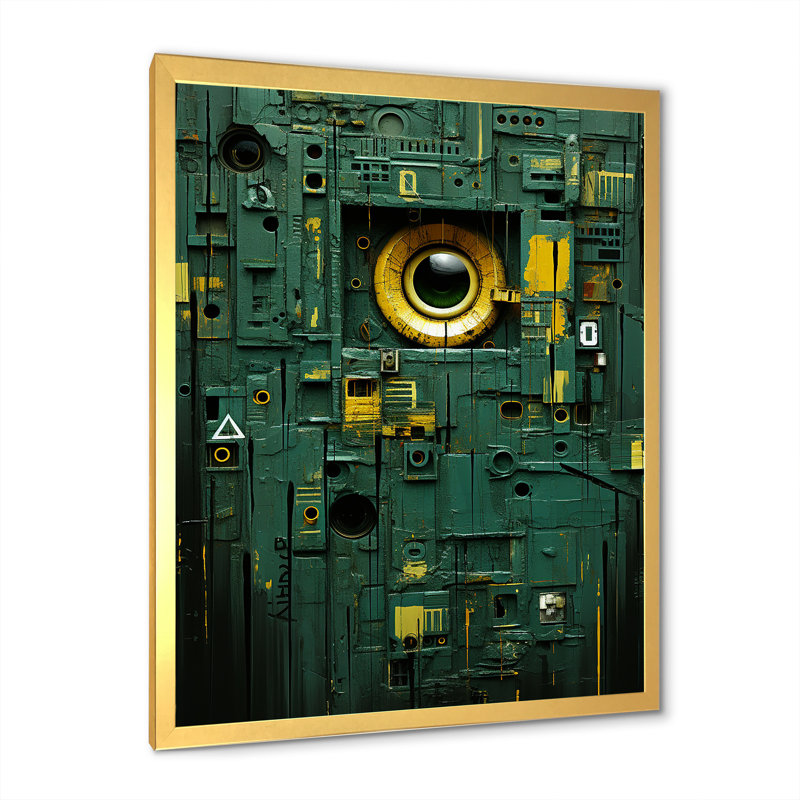 Masque de formes maya vertes abstraites IV - Art mural abstrait, Encadrement doré, H 20 po x l 12 po x P 1 po