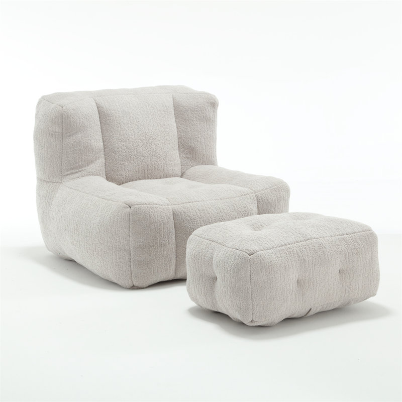 Plush Memory Foam Bean Bag Chair with Ottoman | Ergonomic Lazy Sofa for Adults | Super Soft Modern Design for Living Room/Bedroom/Apartment