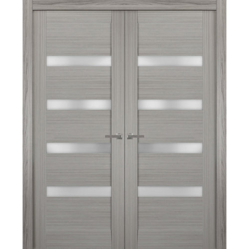 SARTODOORS Quadro Frosted Glass Paneled Wood French Gray Doors | Wayfair