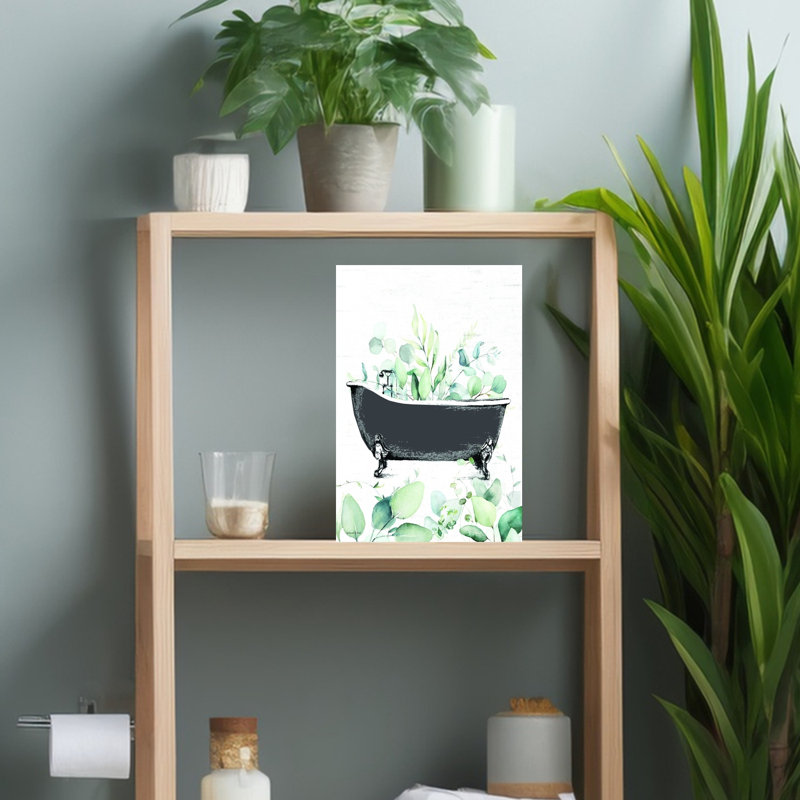 Baignoire verdure, art mural rétro rustique moderne, H 18 po x l 12 po