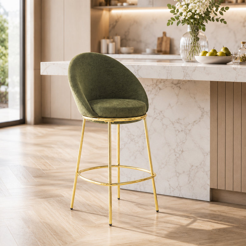 Tabouret de bar 40,8 po de style moderne vert olive avec pieds dorés polis - ensemble de 2