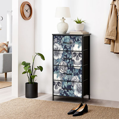 Commode 4 tiroirs pour chambre à coucher, commode étroite, plateau en bois et structure en fer de travail 18 po x 37,5 po - (l x H)