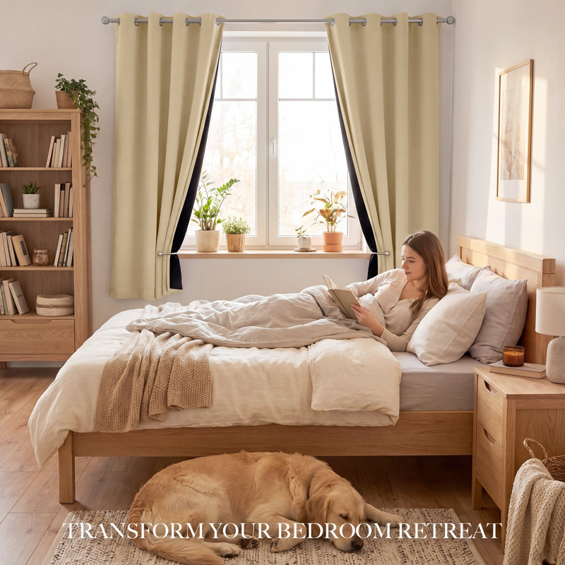 100% Blackout Window Curtain Panels, Cold and Full Light Blocking Drapes with Black Liner for Bedroom, Thermal Insulated Draperies, 2 Pieces