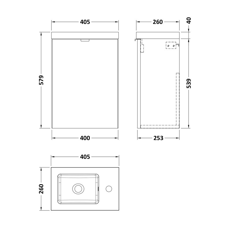 403mm Single Bathroom Vanity with Drop In Poly Marble Basin