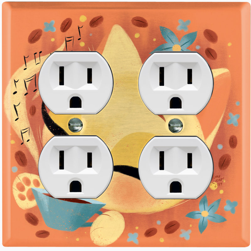Coffee Bean Cat Lover Flower Orange Patterned 2 - Gang Duplex Outlet Standard Wall Plate