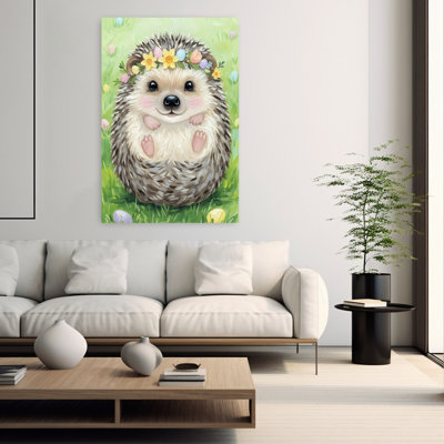 Cute Easter Hedgehog Colorful Whimsical Animal Flower Wall Art