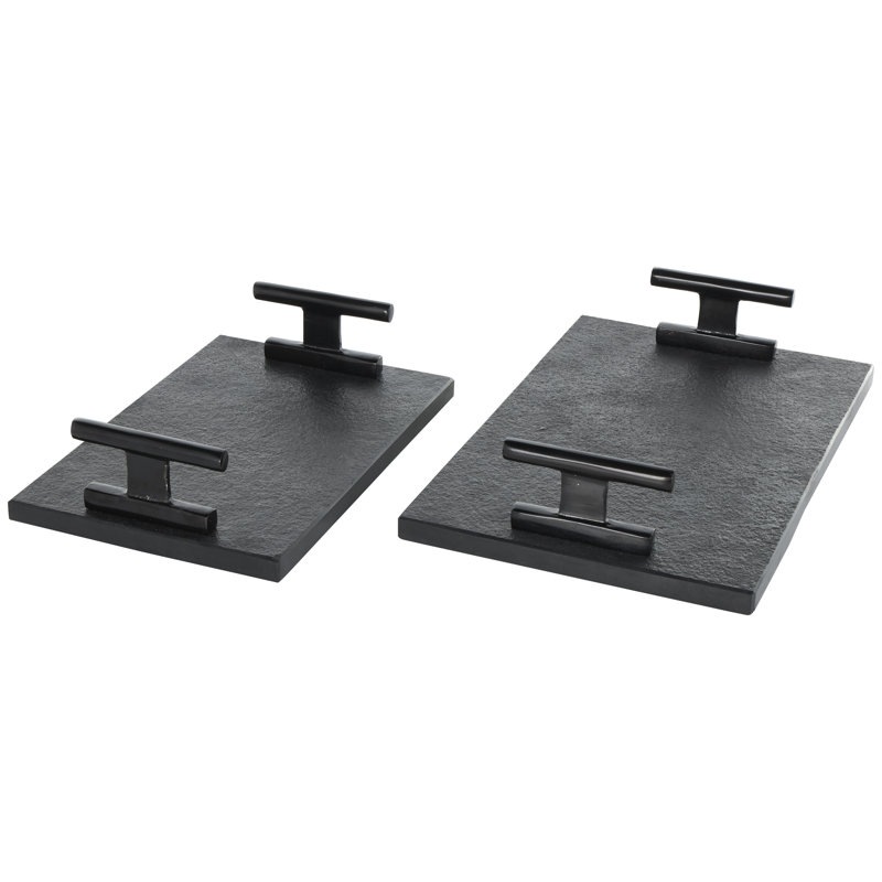 Aedic Mable Tray - Set of 2, 3.25"Hx7.15"Wx22.15"D & 3.25"Hx6.9"Wx18.15"D , Black